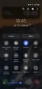 Vysouvací lišta v Samsungu - zde je potřeba zakliknout Samsung Dex