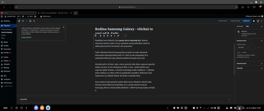 Tento článek byl napsaný pomocí Samsung Dex na Samsung Galaxy Note 10 plus
